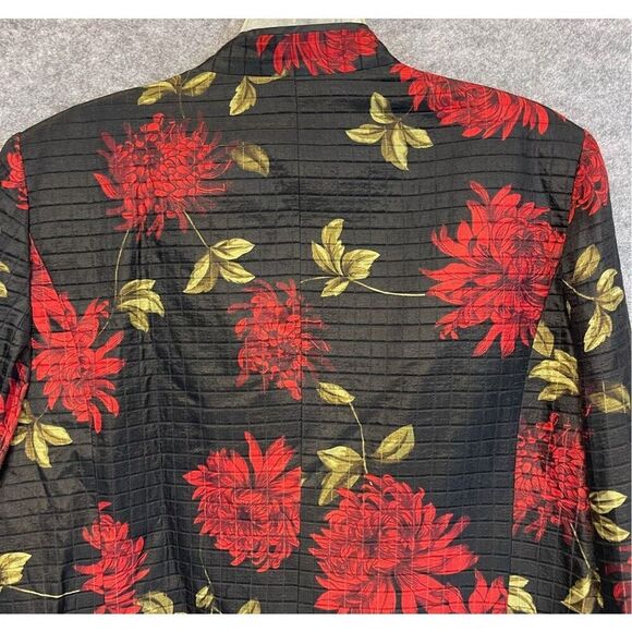 NEXX Women’s Jacket XL Black Red Floral Silk Linen Blend Open Front Quilted - Picture 9 of 11